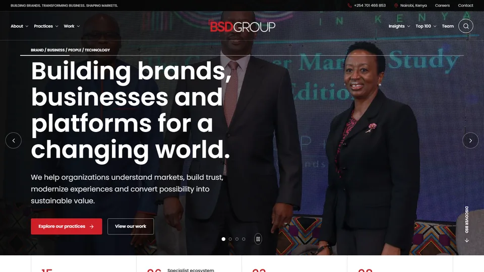 Homepage hero of BSD Group prototype direction one
